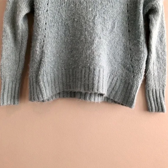 American Eagle Wool Knit Comfy Hooded Long Sleeve V Neck Hoodie Sweater Top Blue - Picture 3 of 10